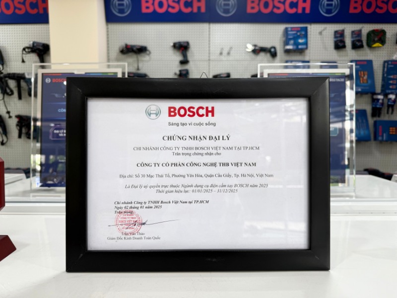 Chứng nhận THB Việt Nam là đại lý phân phối chính hãng máy khoan Bosch