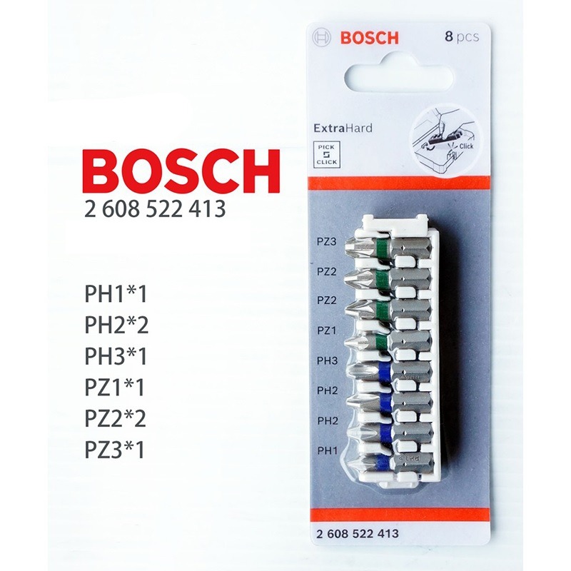 Bộ vặn vít extra hard 25mm Bosch đầu PH, PZ 8 món