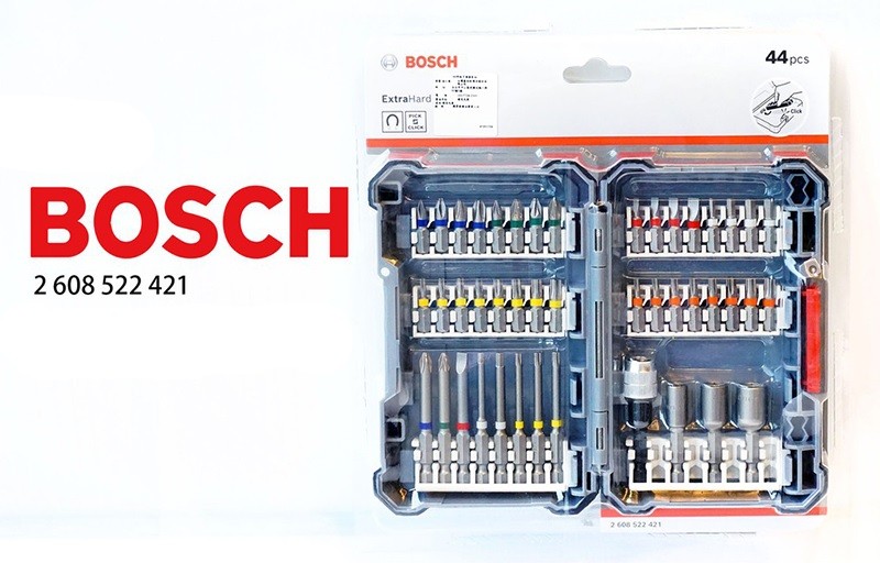 Các phụ kiện bên trong bộ vặn vít Bosch Pick & Click 44 món