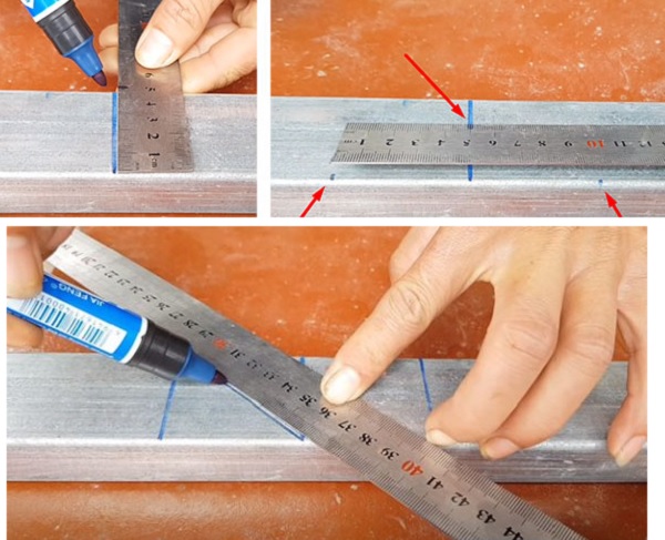 Dùng thước và bút xác định vị trí cần cắt