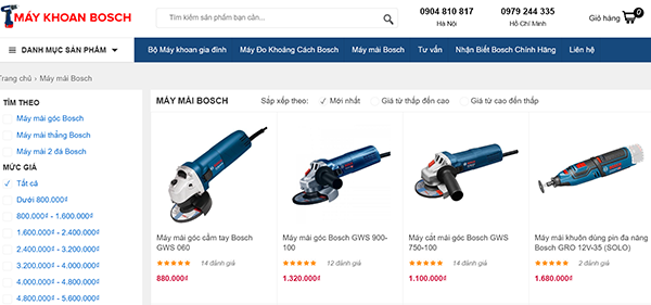 Hình ảnh gian hàng máy mài Bosch online của công ty THB Việt Nam