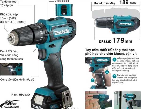 Máy khoan pin tốt nhất hiện nay Makita HP333DSYE